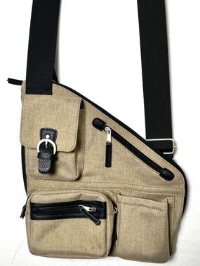 Annette Ferber Metro Utility Sling Crossbody Shoulder Bag Khaki/Tan Techwear